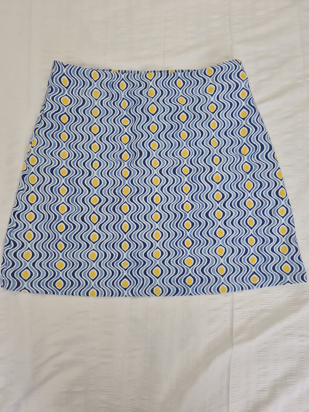 J. McLaughlin Blue and Yellow Wavy Geometric A-Line Skirt